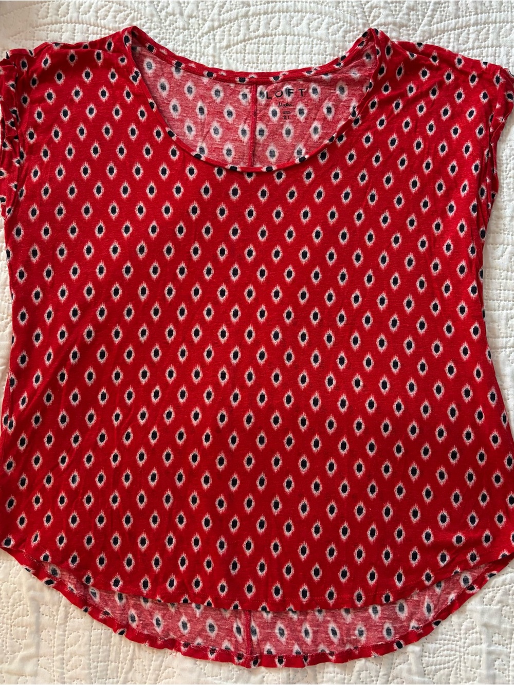 LOFT Red Navy and White Short Sleeve linen tee XL